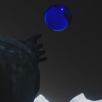 Hand grabbing blue orb