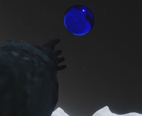 Hand grabbing blue orb